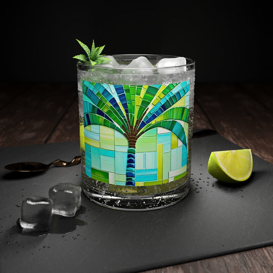 Turks and Caicos Island Palm Tree Mosaic Cocktail Party Highball Beverage Entertainingn Home Decor Bar Glass