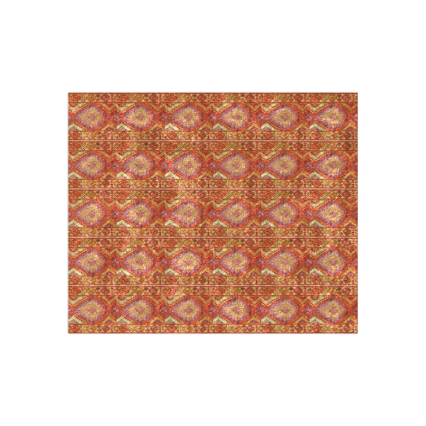 Nomadic Berber Tribal Suzani Geometric Southwestern Pattern Orange Red Yellow Cozy Warm Shimmer Crushed Velvet Blanket