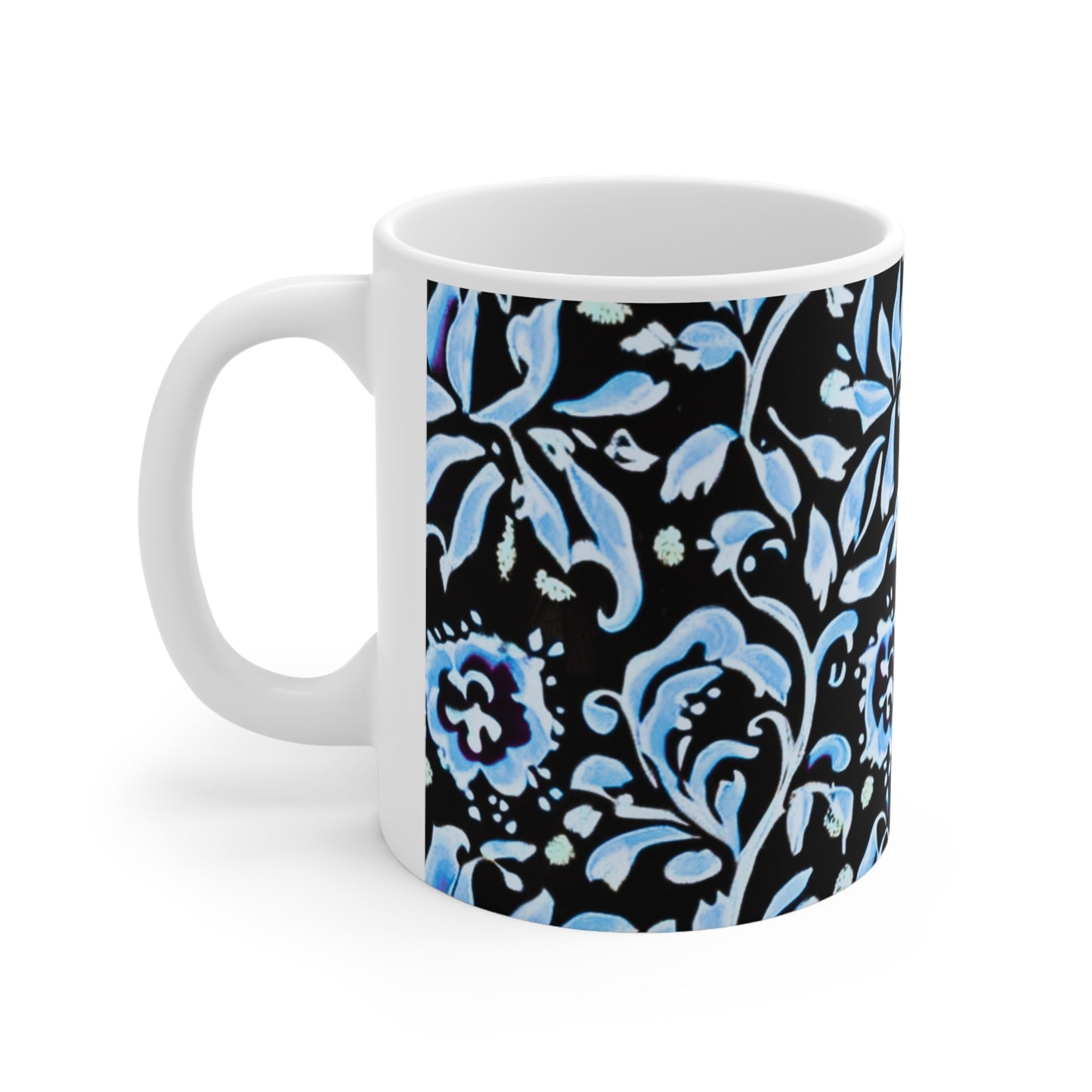 Blue Tropical Island Flower Batik Pattern Hot Coffee Tea Beverage Ceramic Mug 11oz