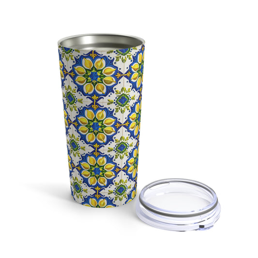 Island Of Capri Limone Italian Durata Pattern Tile Water Tea Juice Beverage Entertaining Travel Tumbler 20oz
