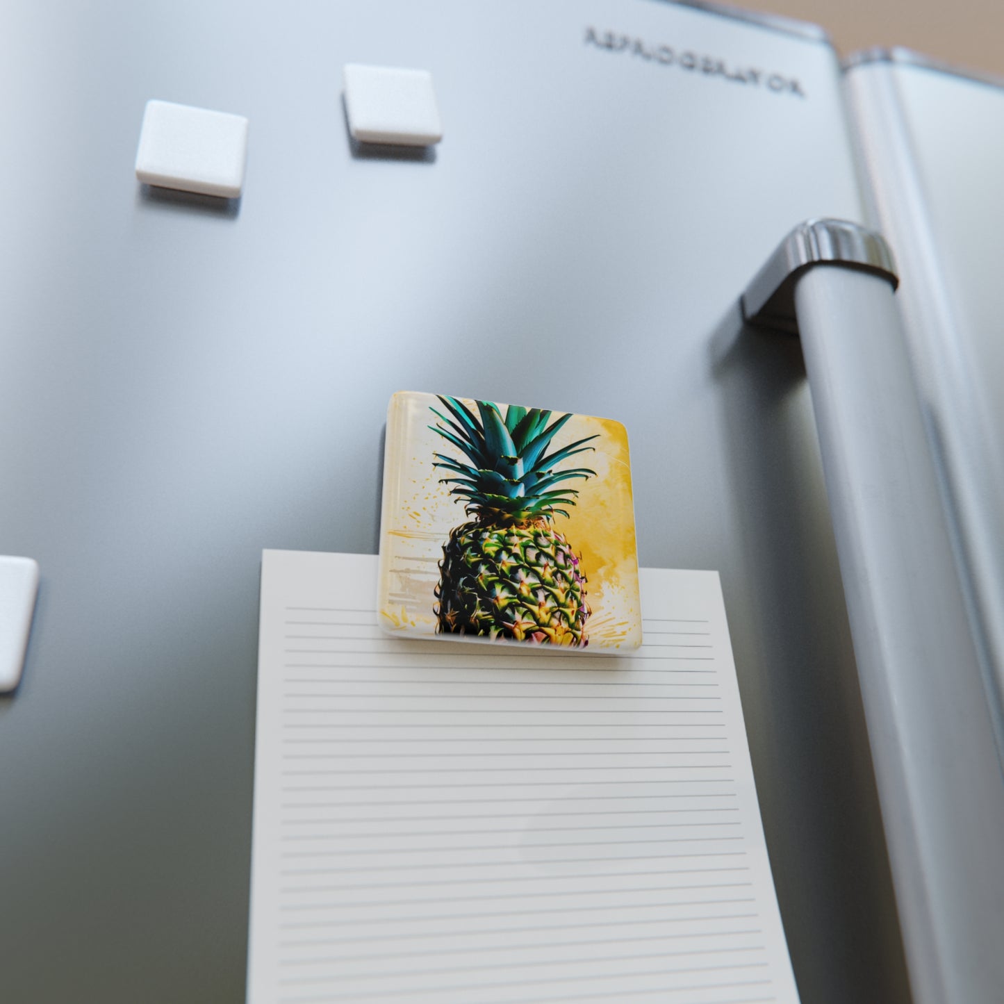Yellow Watercolor Pineapple Decorative Refrigerator Porcelain Magnet, Square
