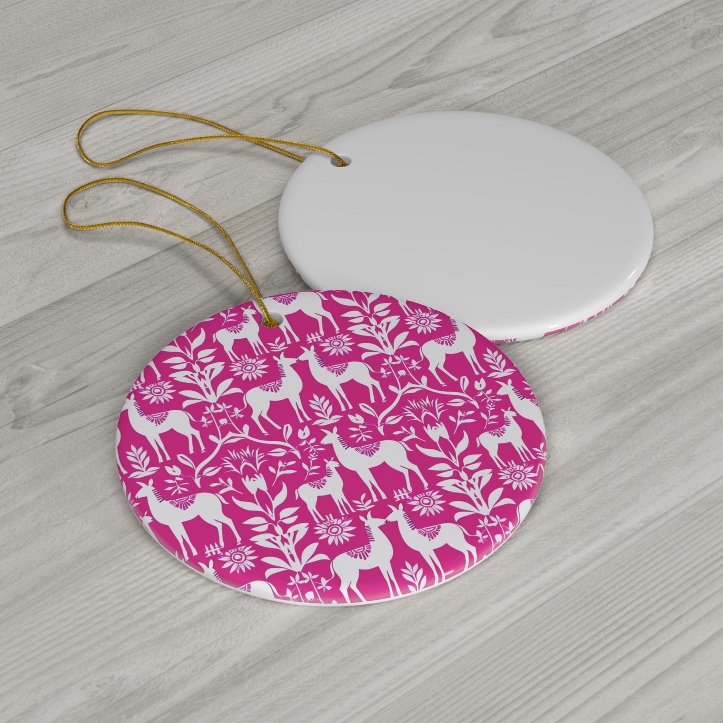 Hot Pink Otomi Pattern Ceramic Ornament