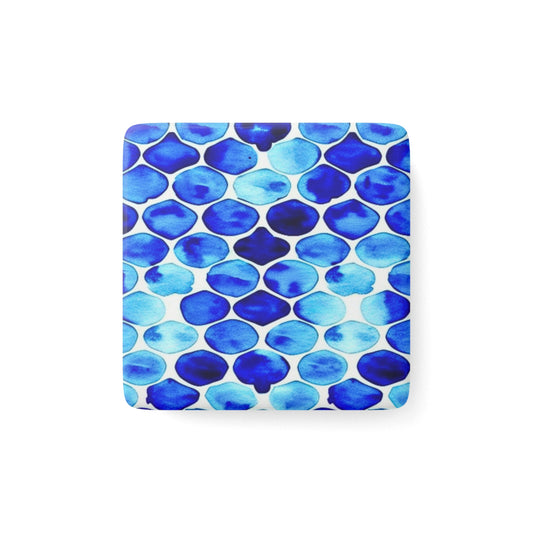 Blue Sea Glass Decorative Porcelain Magnet, Square