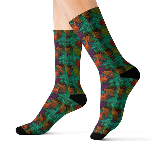 Vibrant Leaves Decorative Pattern Sublimation Socks