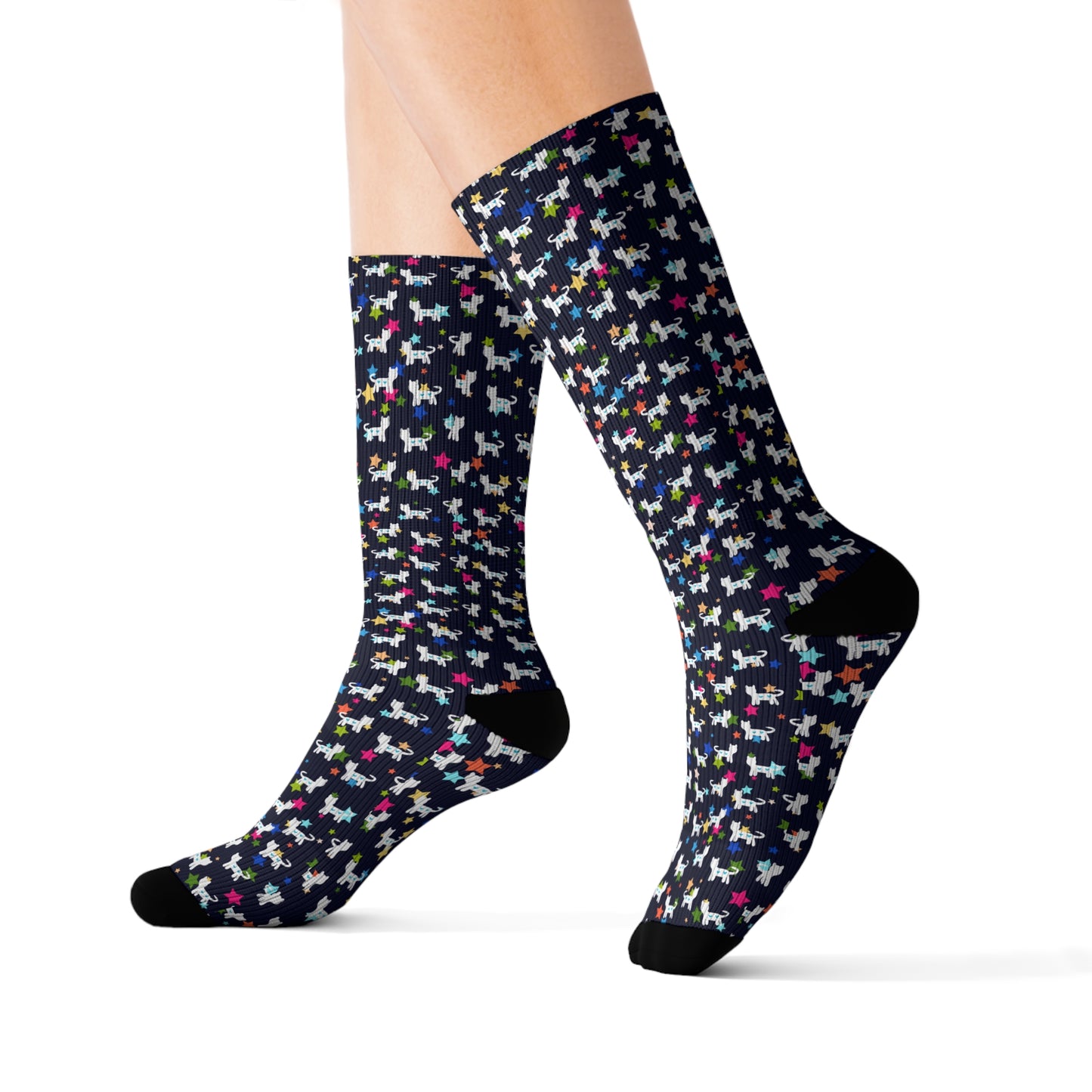 Starry Kit Kats Black Decorative Pattern Sublimation Socks