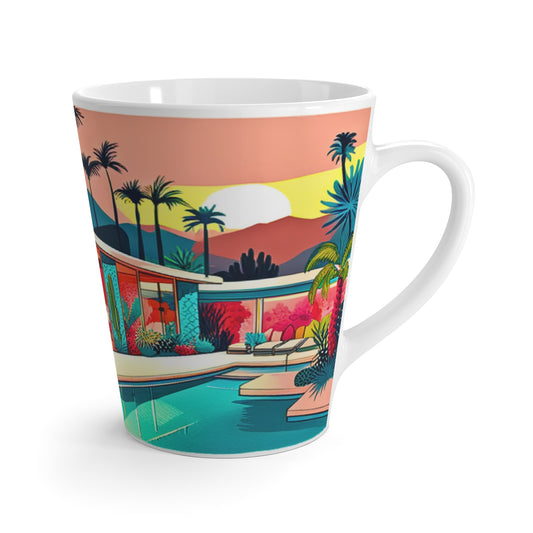 Palm Springs Patio Darling  Cocktails Poolside Desert Palm Trees Cactus Midcentury Modern Style Cappuccino Latte Mug