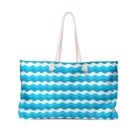 Groovy Waves Vibes Midcentury Modern Turquoise Ocean Coastal Shopper Market Beach Travel Vacay Weekender Bag