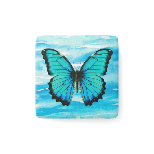 Butterfly Ocean Coastal Refrigerator Decorative Porcelain Magnet, Square