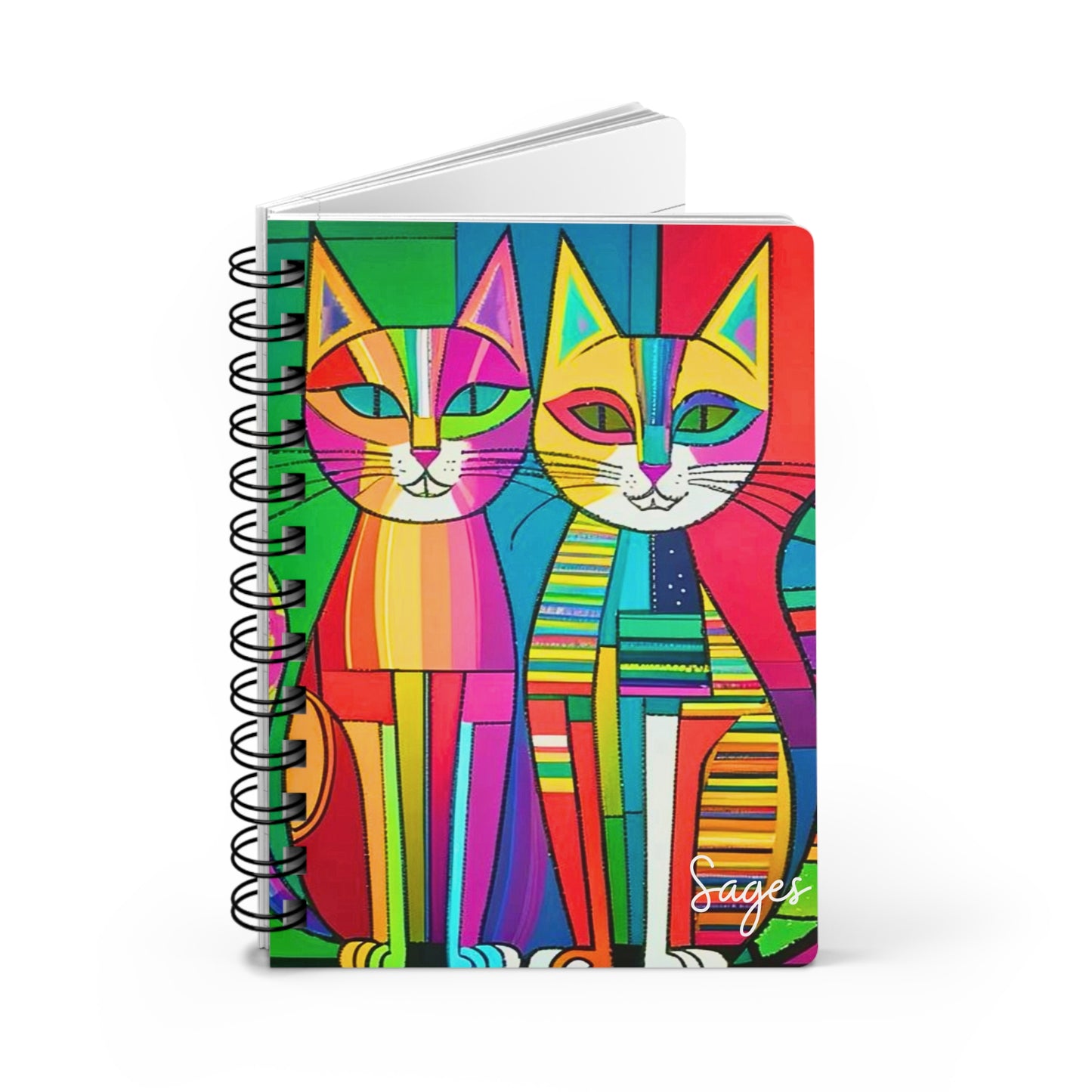 Cubist Cats Neon Midcentury Modern Writing Sketch Inspiration Spiral Bound Journal
