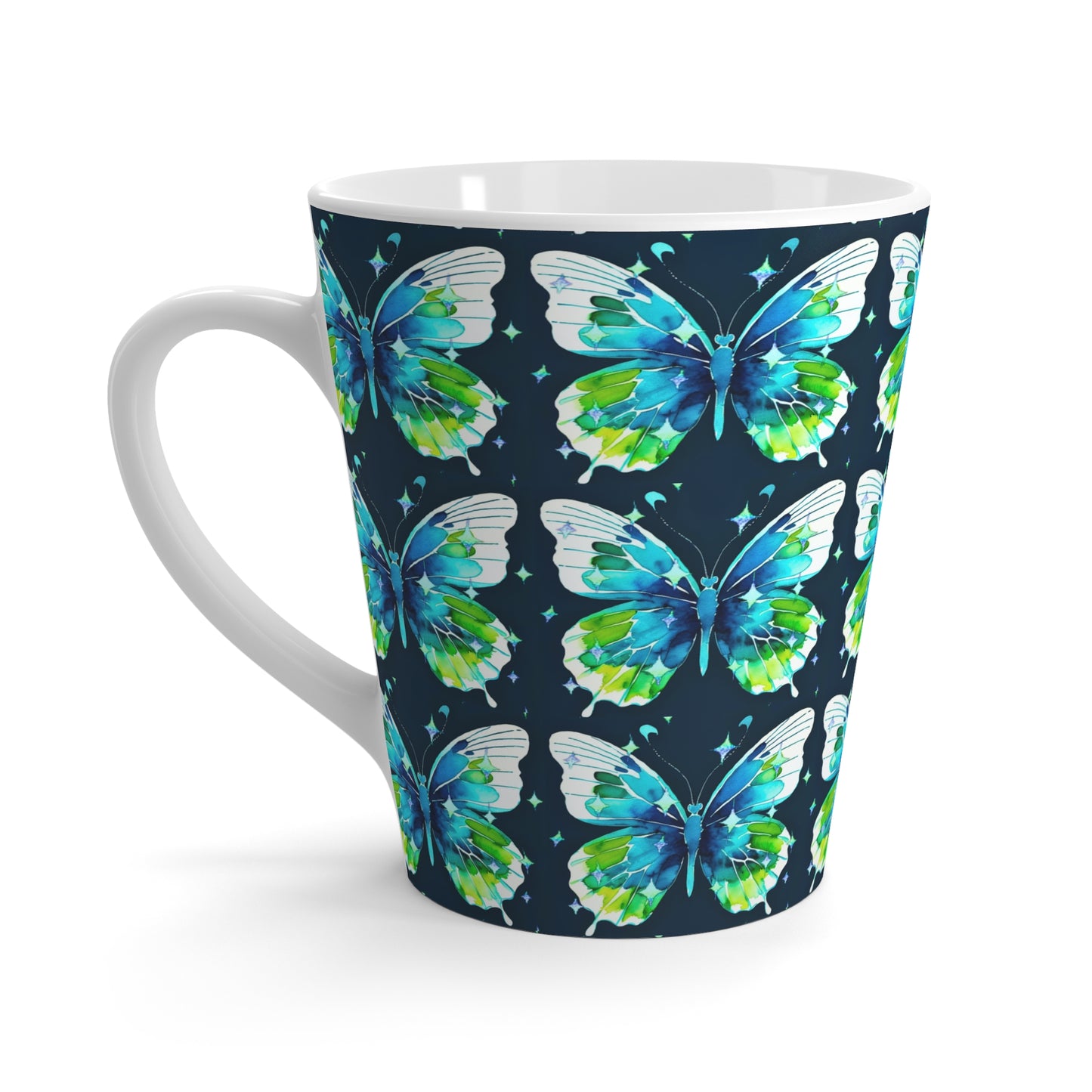 Twilight Awakening Blue Butterfly Watercolor Pattern Cappuccino Coffee Tea Decorative Latte Mug