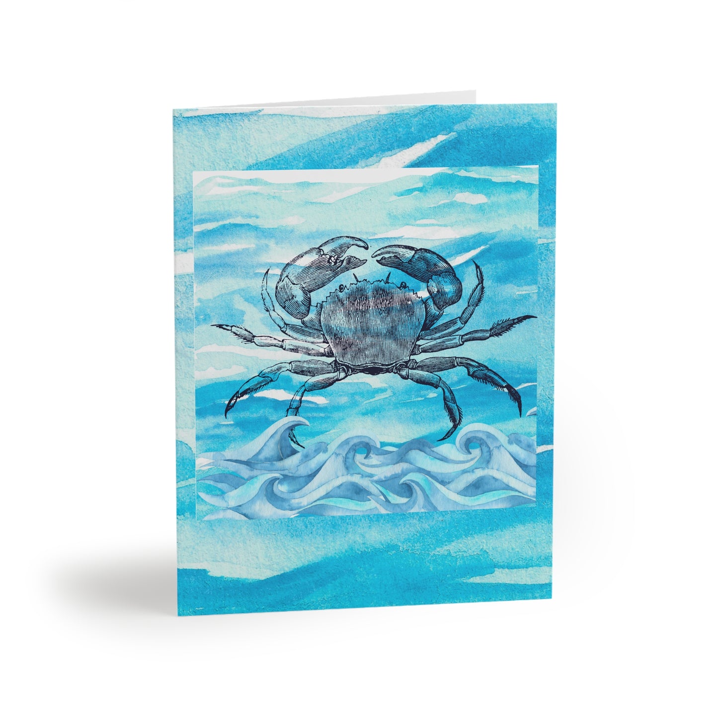 Coastal Summer Crab Watercolor Decorative Art Note Greeting Cards (8 pcs)