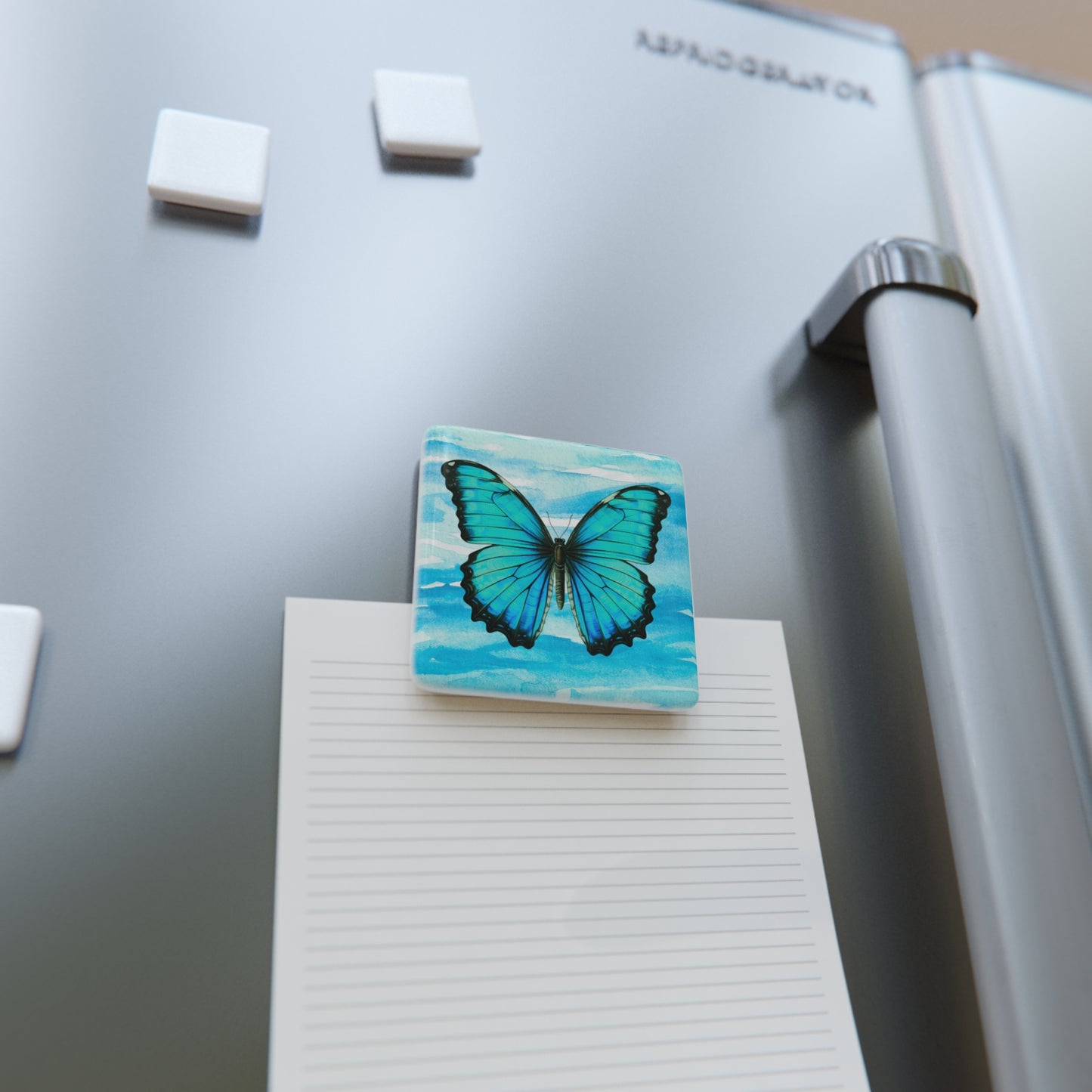 Butterfly Ocean Coastal Refrigerator Decorative Porcelain Magnet, Square