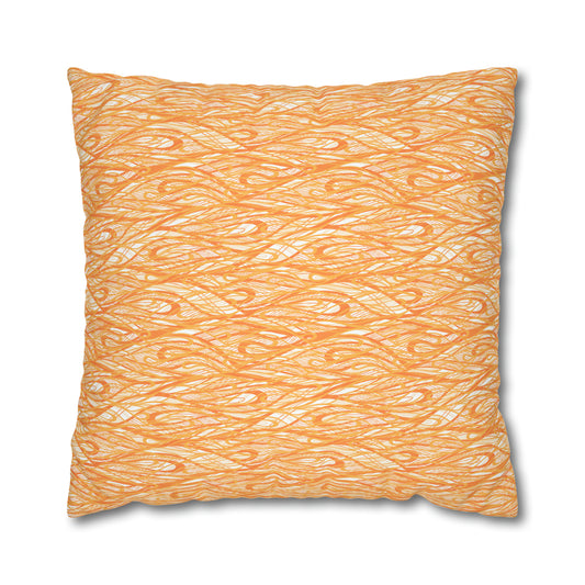 Wave Vibrations Orange Tangerine Modern Coastal Pattern Decorative Spun Polyester Pillow Cover