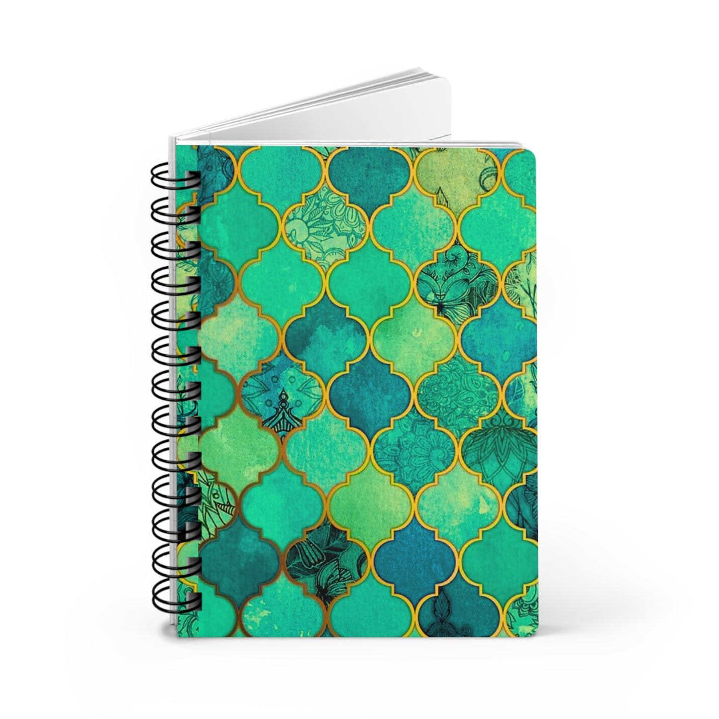 Emerald Green Arabesque Tile Marrakech Moroccan Writing Travel Sketch Inspiration Spiral Bound Journal