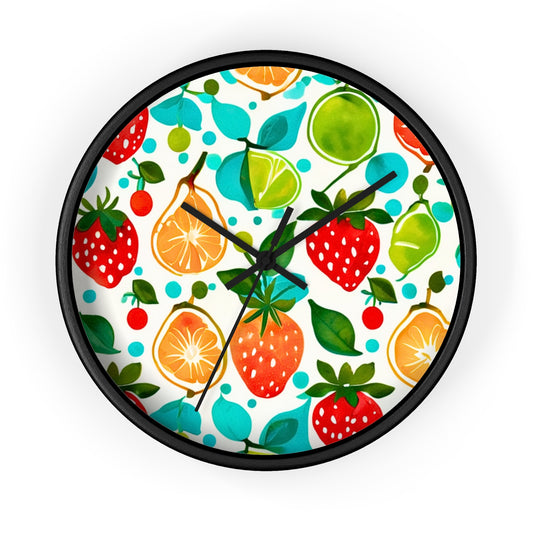 Summer Fruit Garden Midcentury Modern Illustration Water Strawberries Limes Oranges Plums Wall Clock