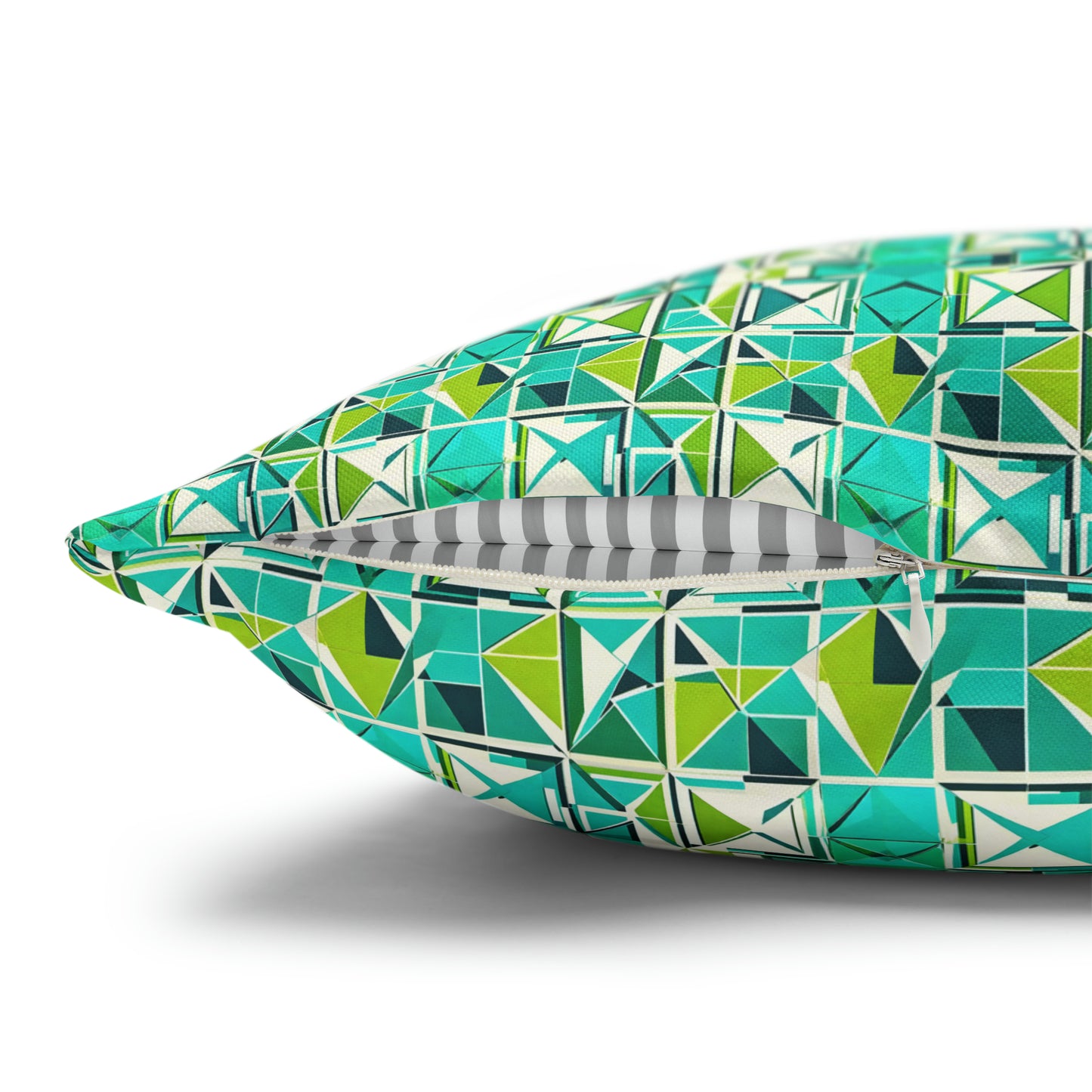 Cancun Vacation Midcentury Modern Tile Coastal Turquoise and Green Geometric Pattern Spun Polyester Pillow Cover