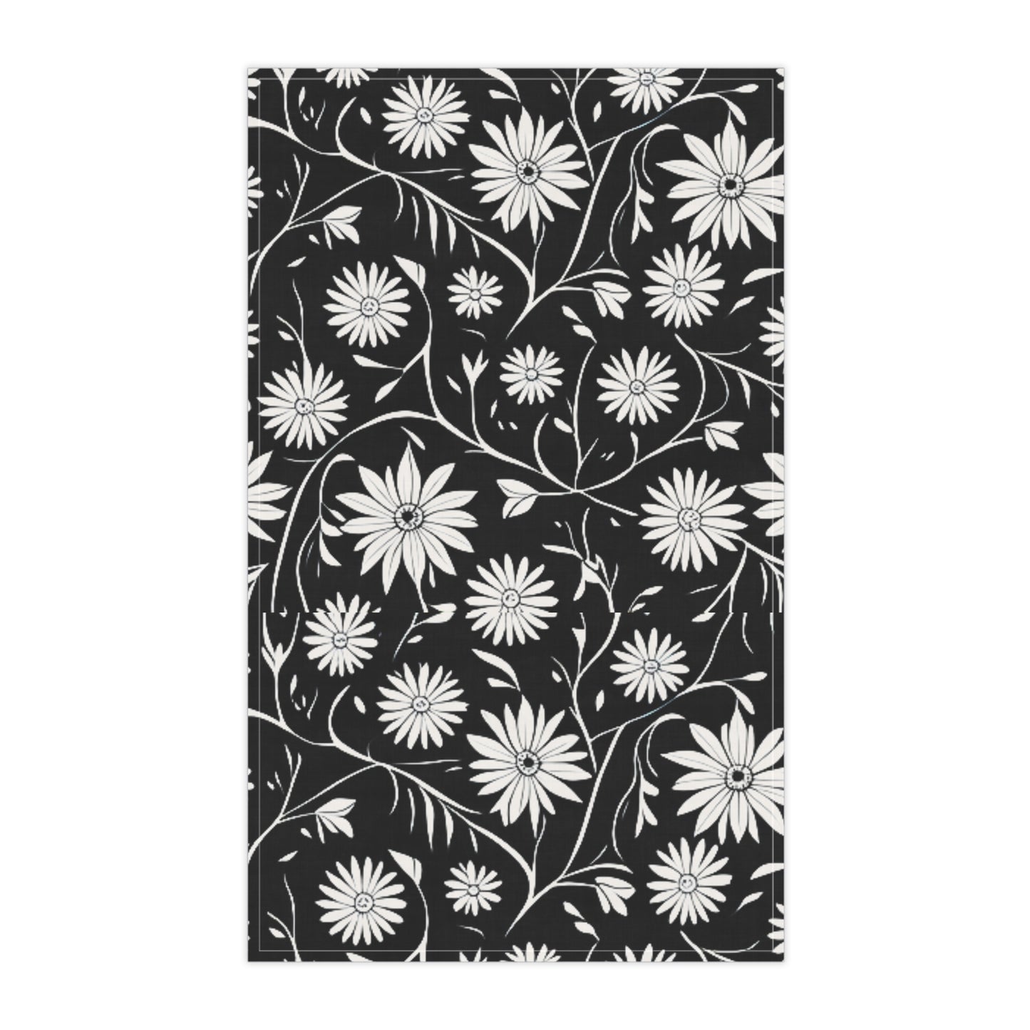 Field of Scandinavian Black and White Daisies 1970S Floral Pattern Decorative Kitchen Tea Towel/Bar Towel