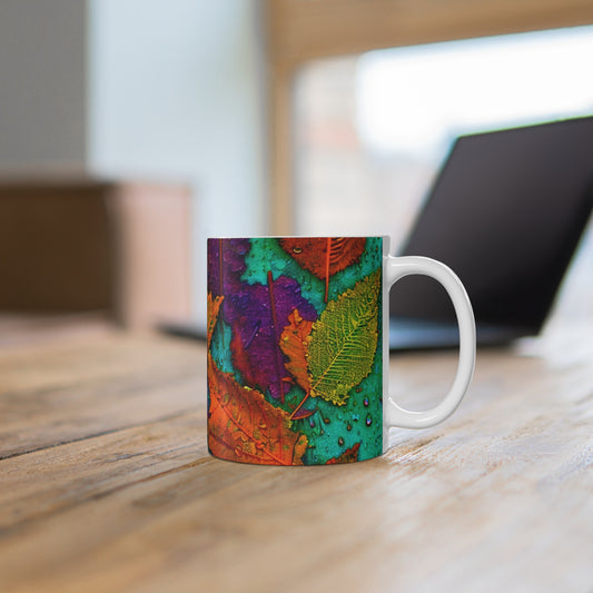 Vibrant Leaves Decorative Pattern Coffee Hot Beverage Mug 11oz