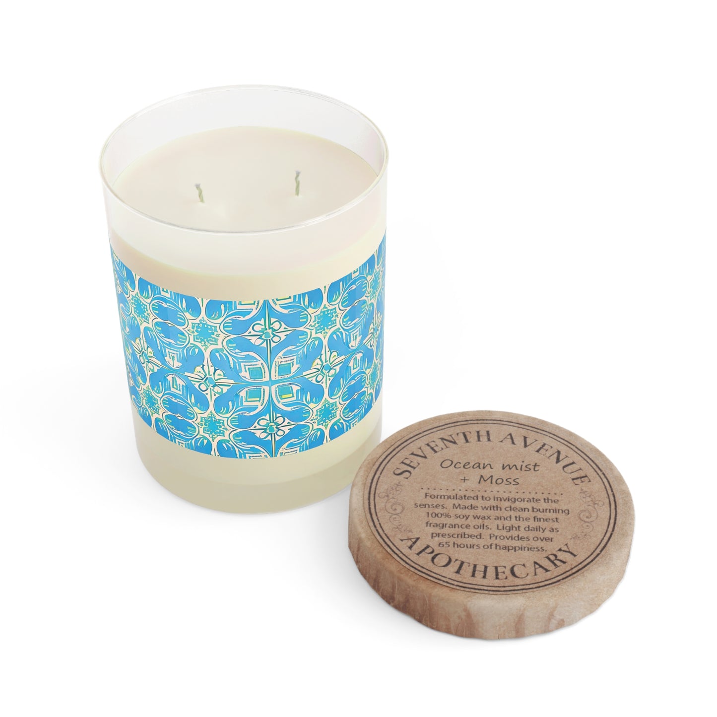 Greek Island Villa Tile Pattern Travel Coastal Ocean Aromatherapy Natural Essential Oils Decorative Scented Candle - Full Glass, 11oz