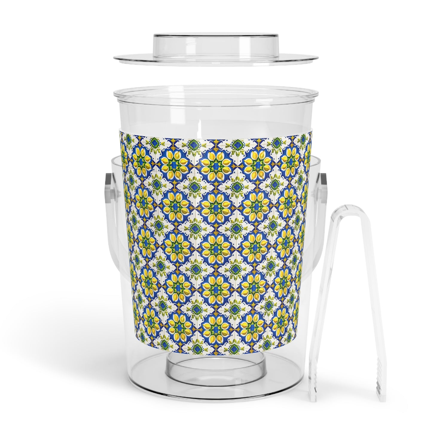 Island of Capri Limone Italian Durata Pattern Tile Patio Cocktail Party Entertaining Home Decor Ice Bucket with Tongs