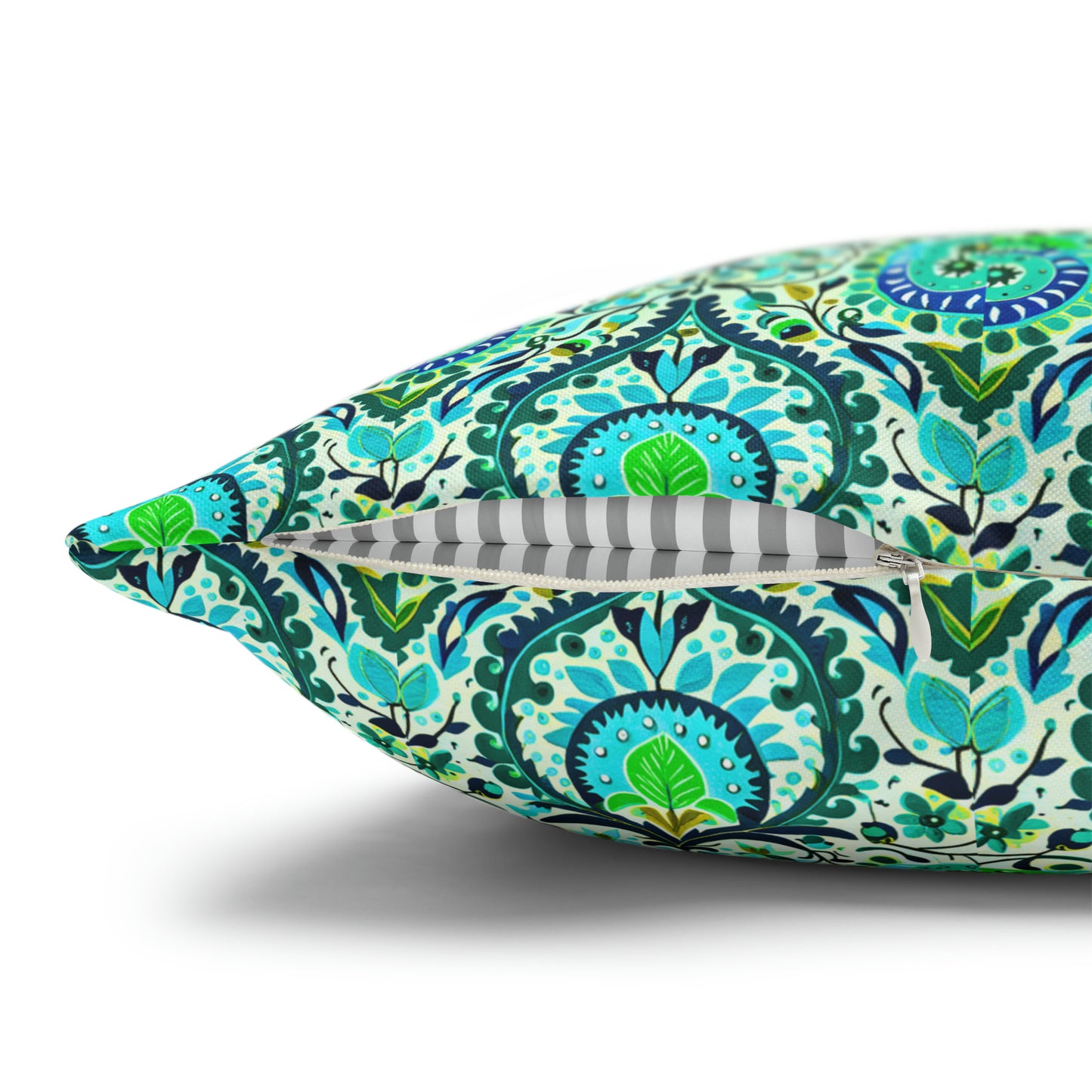 Suzani Tribal Pattern Blue and Green Bohemian Decorative Spun Polyester Pillow Cover