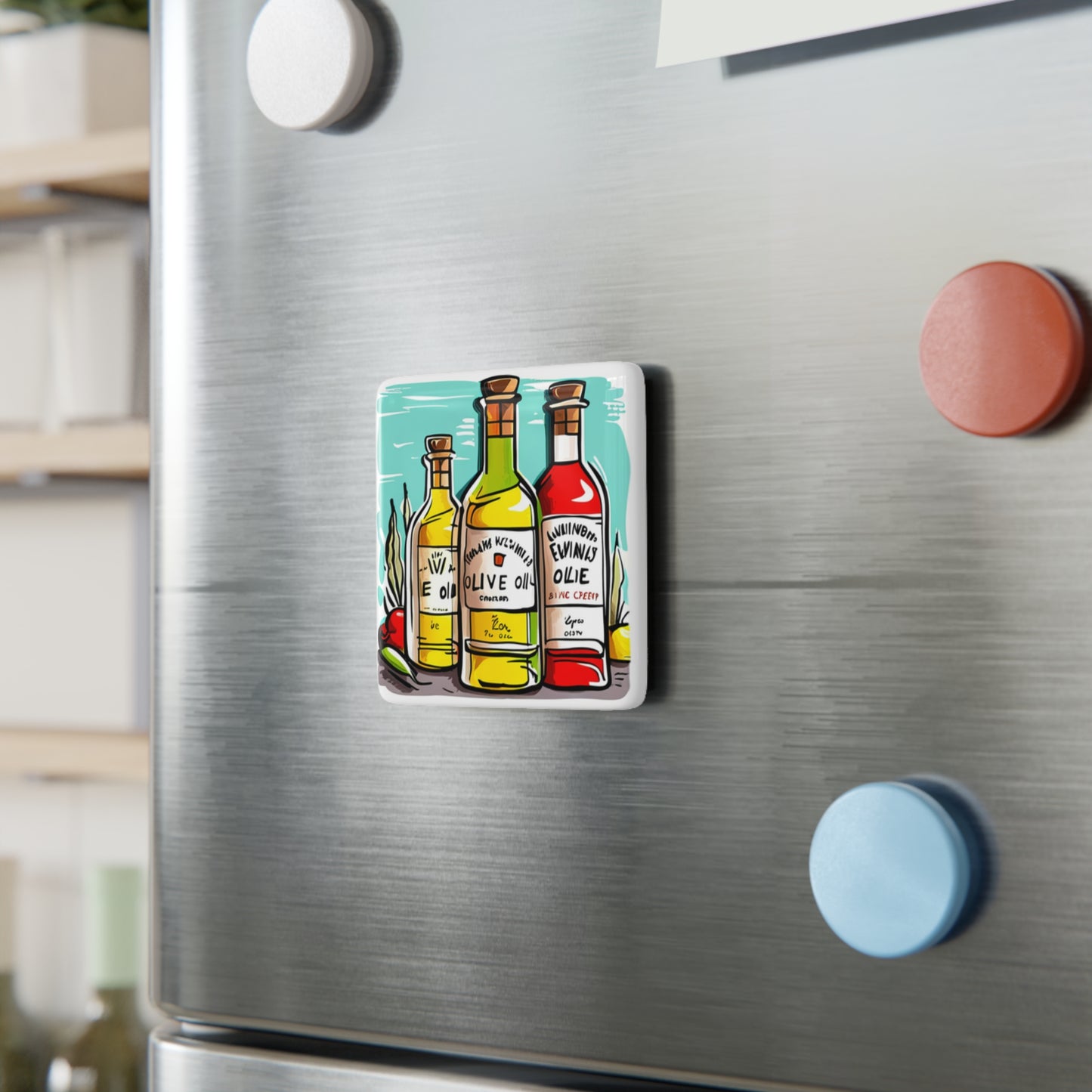 Italian Olive Oil collection Decorative Refrigerator Porcelain Magnet, Square