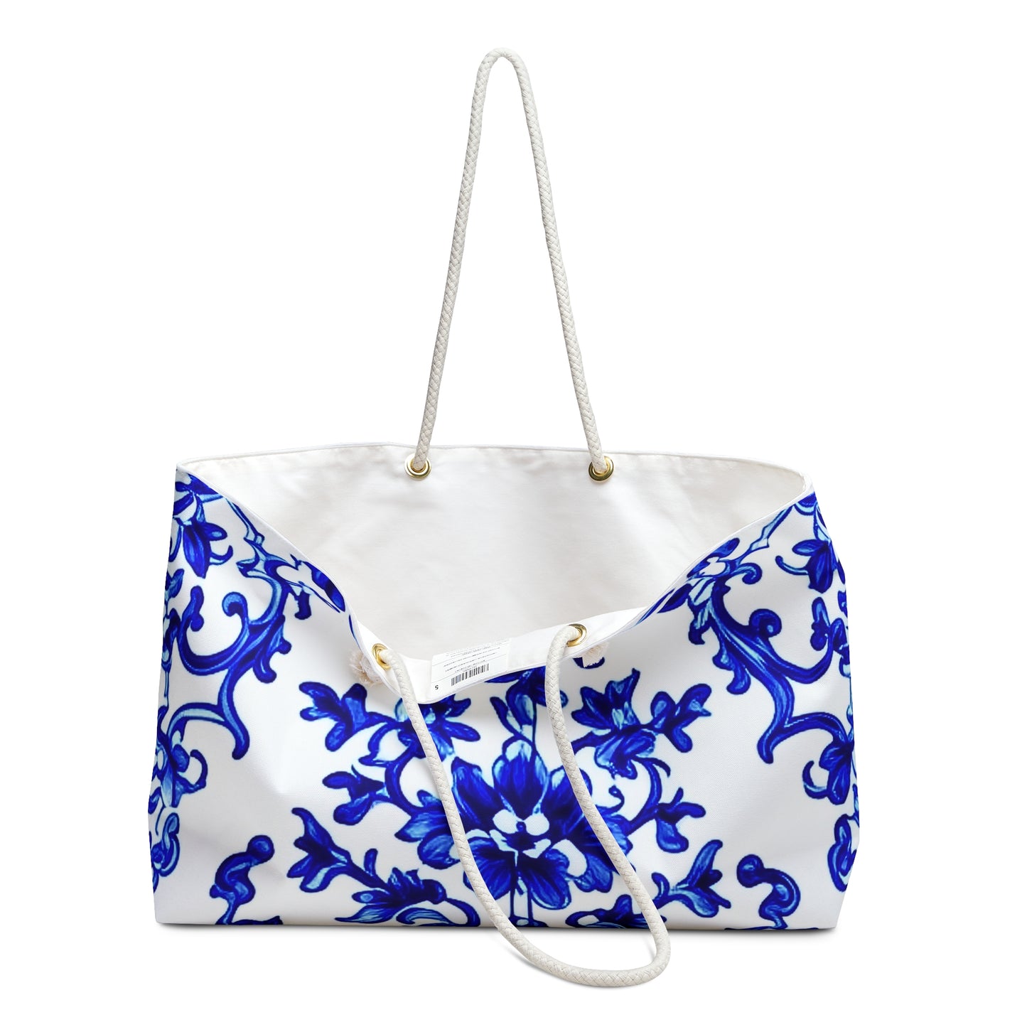 Portuguese Blue and White Tile Pattern Shopper Market Beach Weekender Bag