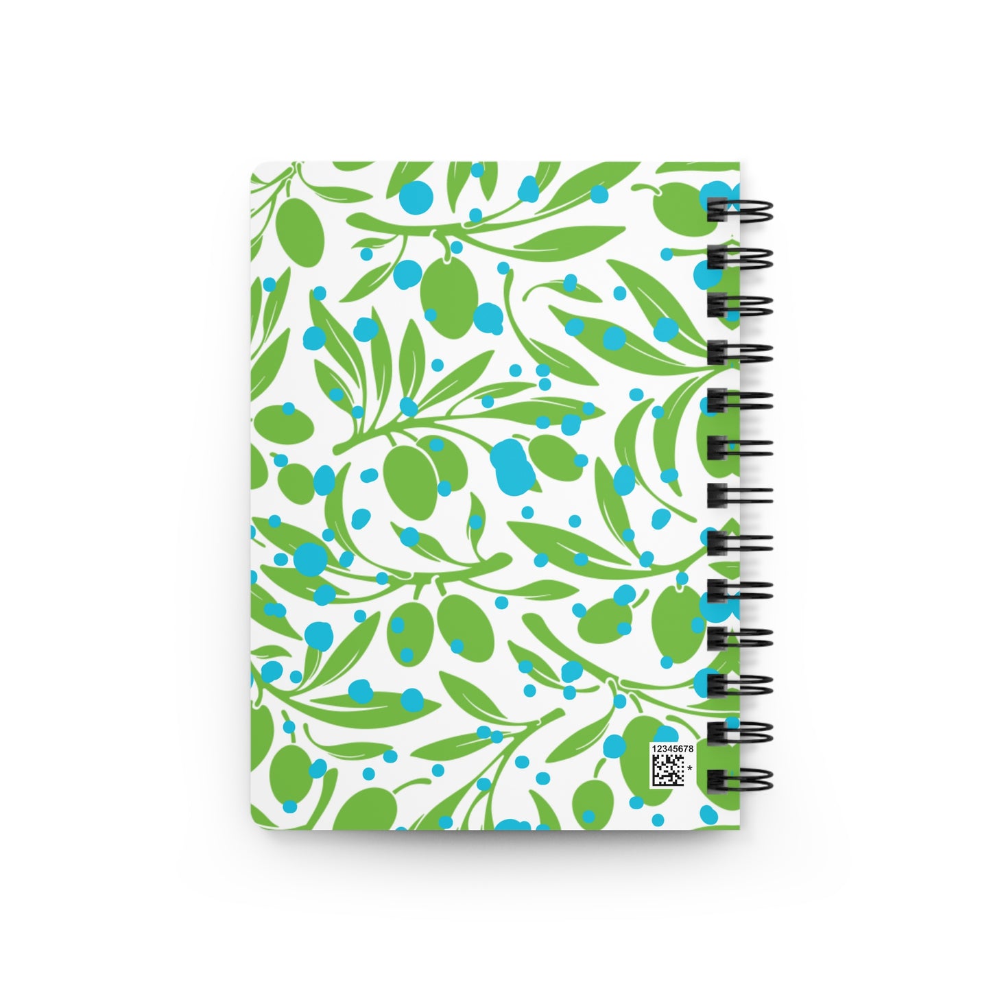 Olive Branches Midcentury Modern Green and Blue Pattern Decorative Cocktail Wine Writing Spiral Bound Journal