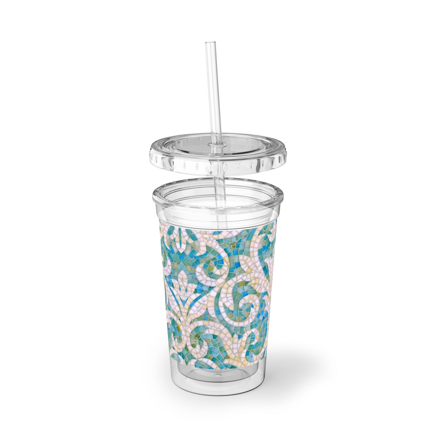 Aqua Mosaic Italian Tile Beverage Travel Suave Acrylic Cup