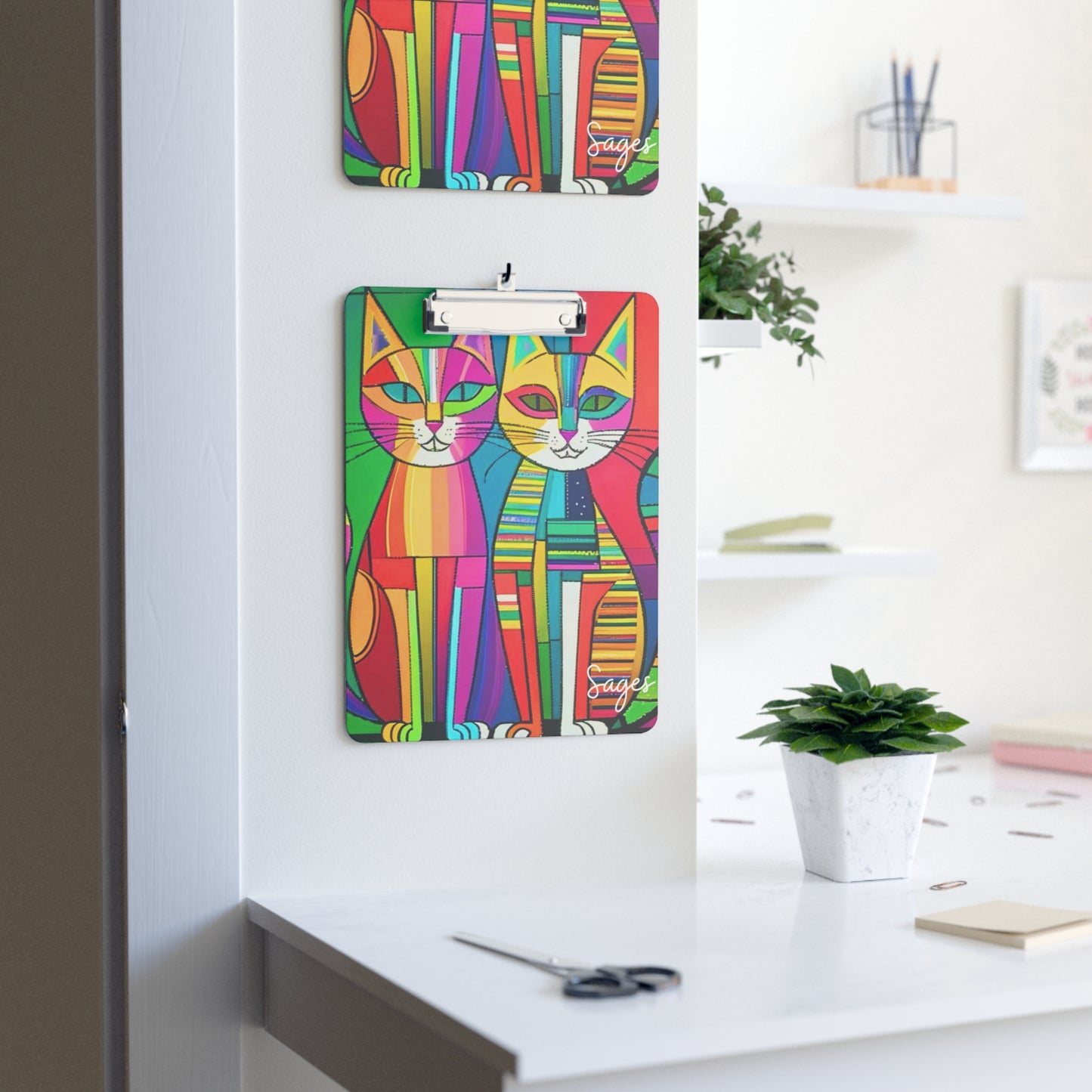 Cubist Cats Neon Midcentury Modern Decorative Clipboard
