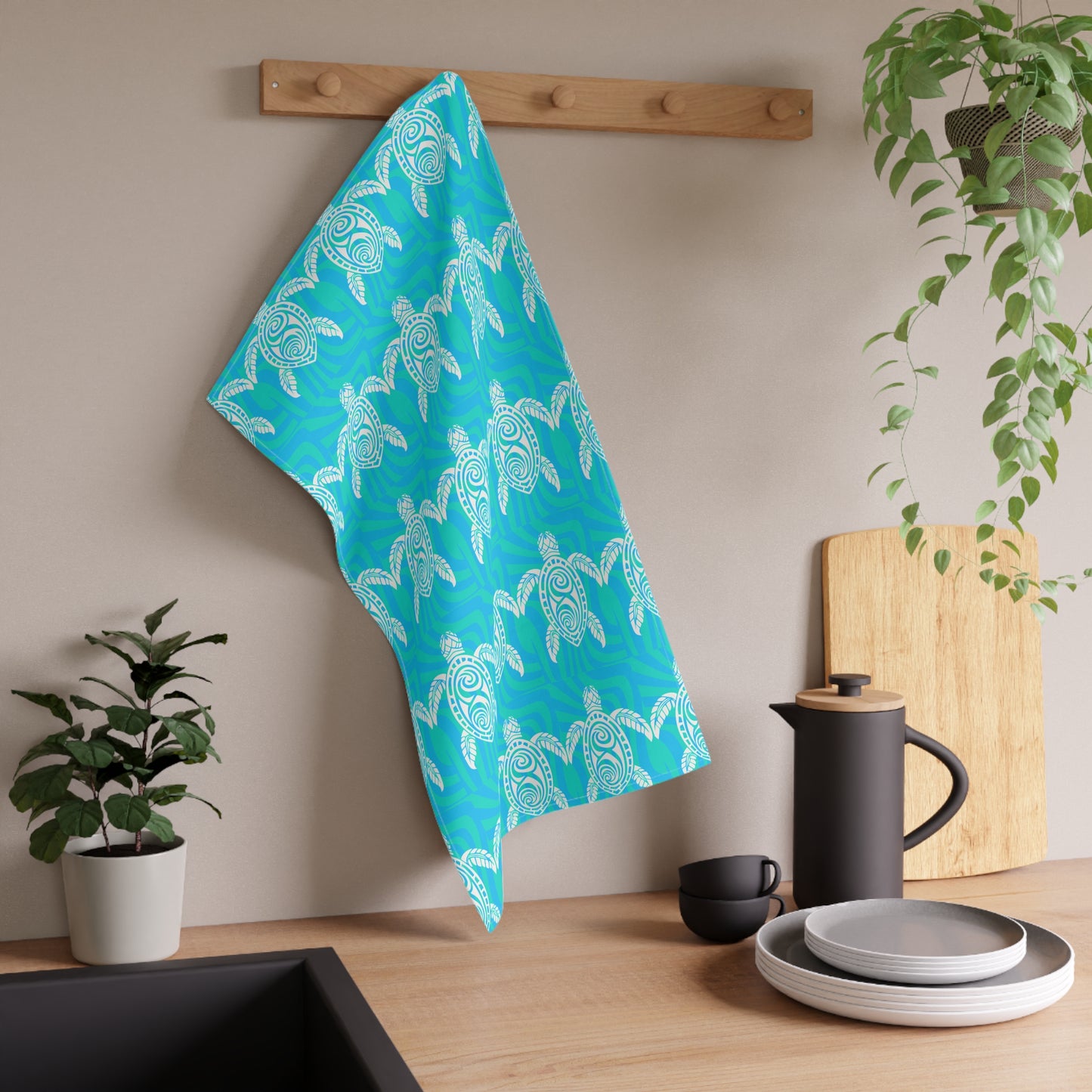 Maori Turtle Waves Decorative Kitchen Tea Towel / Bar Towel