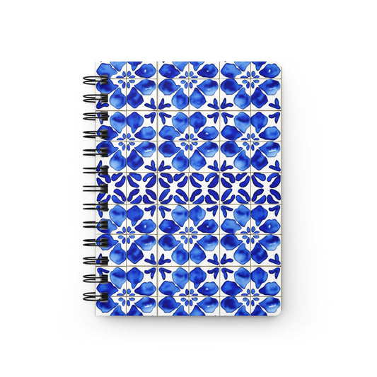 Italian Cucina Blue and White Watercolor Tile Pattern Decorative Writing Sketch Travel Foodie Spiral Bound Journal