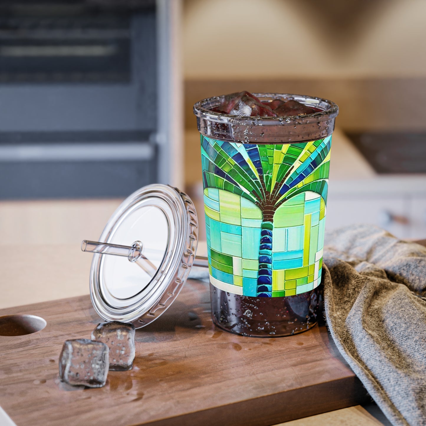 Turks and Caicos Island Palm Tree Mosaic Hot Cold Beverage Entertaining Travel Suave Acrylic Cup