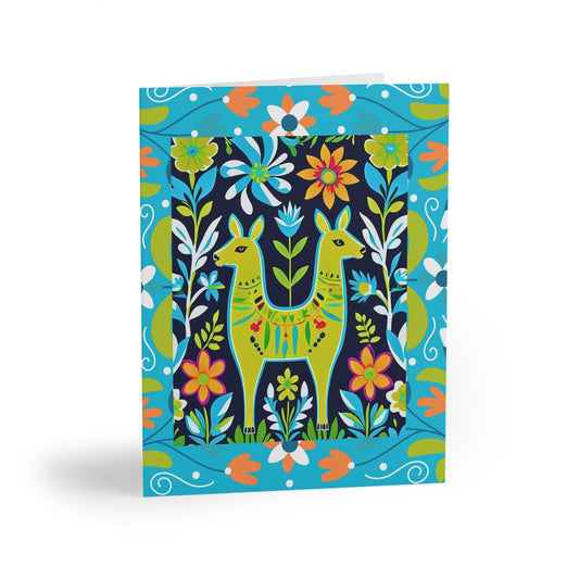 Otomi Llamas in the Flower Garden Art Note Greeting Cards (8pcs)
