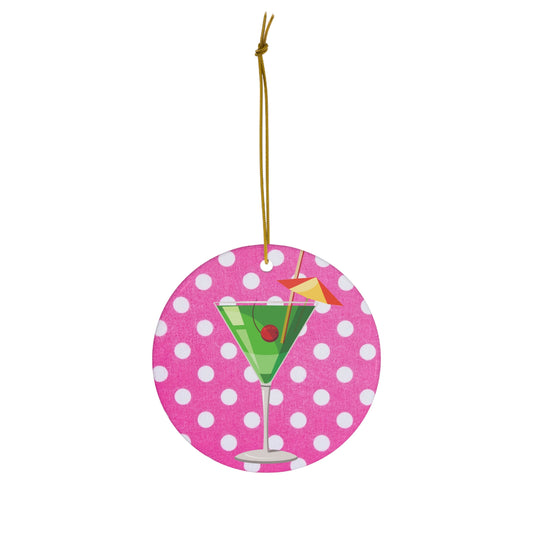 Triple Pink Polka Dot Martini Decorative Ceramic Ornament
