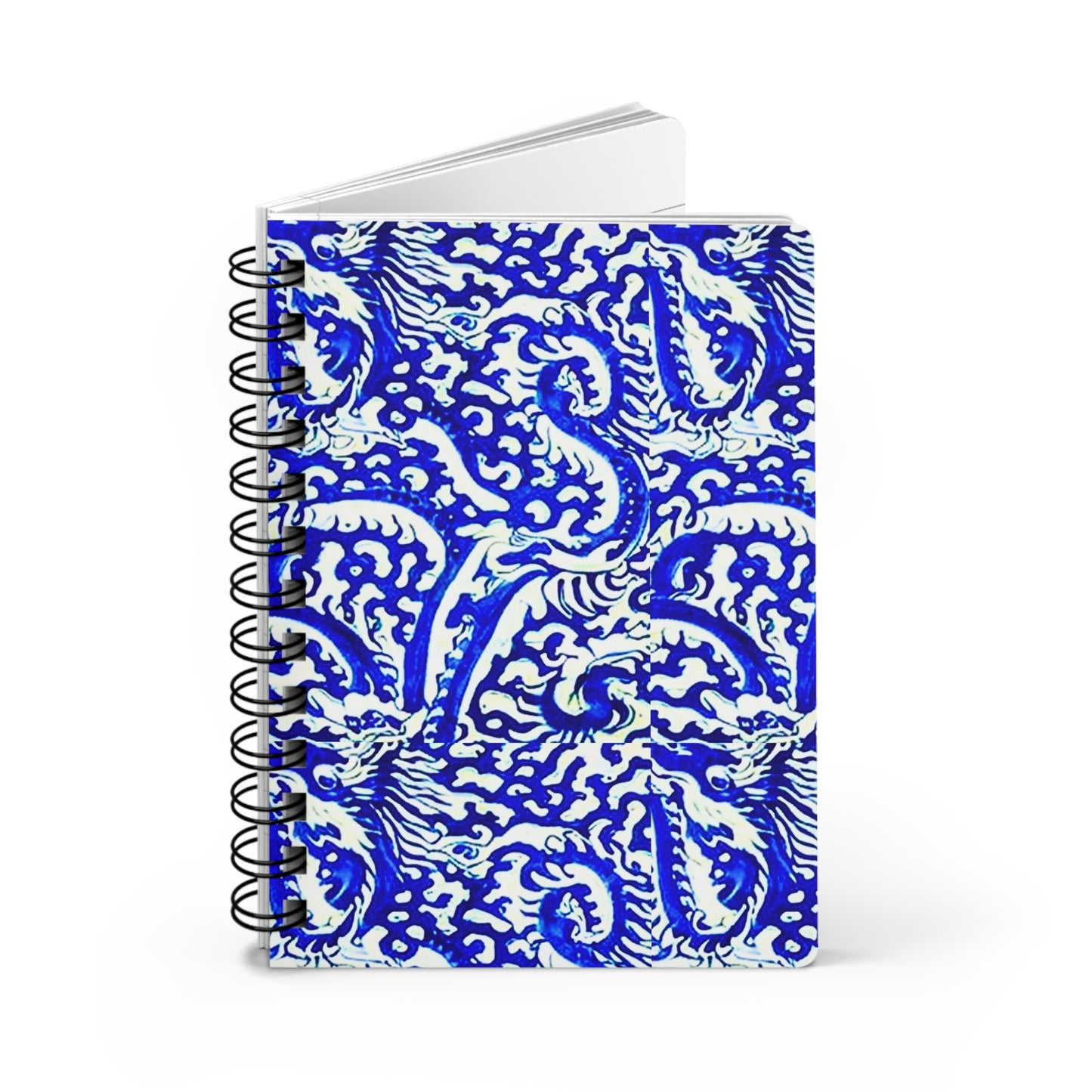 Sea of Chinese Dragons Ming Dynasty Blue and White Porcelain Pattern Writing Sketch Inspiration Spiral Bound Journal