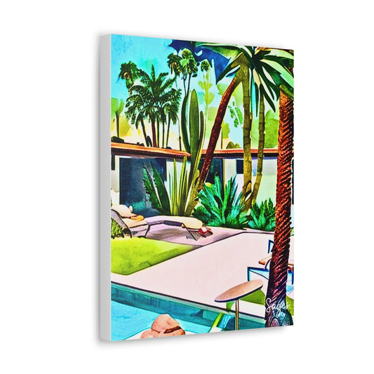 Palm Springs Hacienda Cactus Garden Desert Poolside Southwestern Art Canvas Gallery Wraps