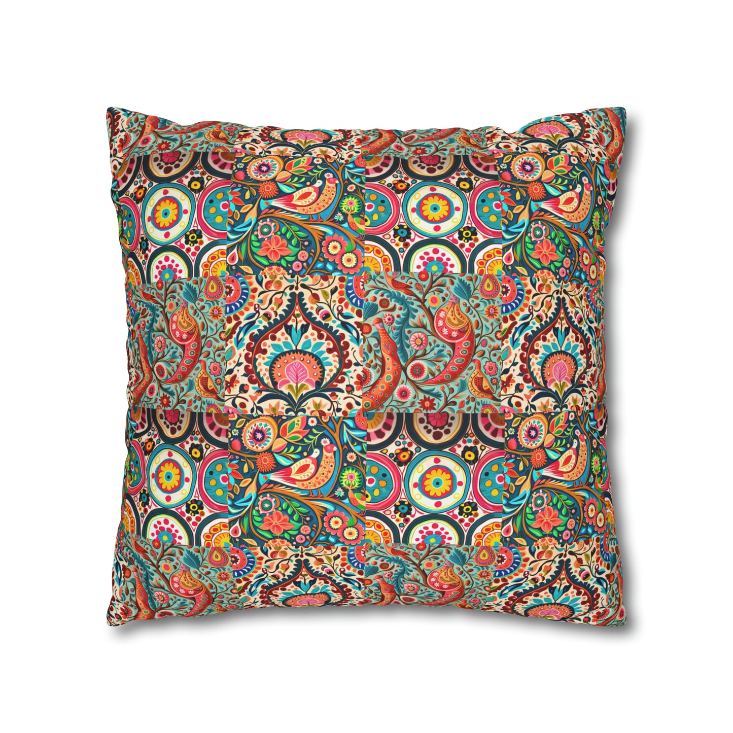 Colorful Suzani Tribal Pattern Bohemian Collage Decorative Spun Polyester Pillow Cover