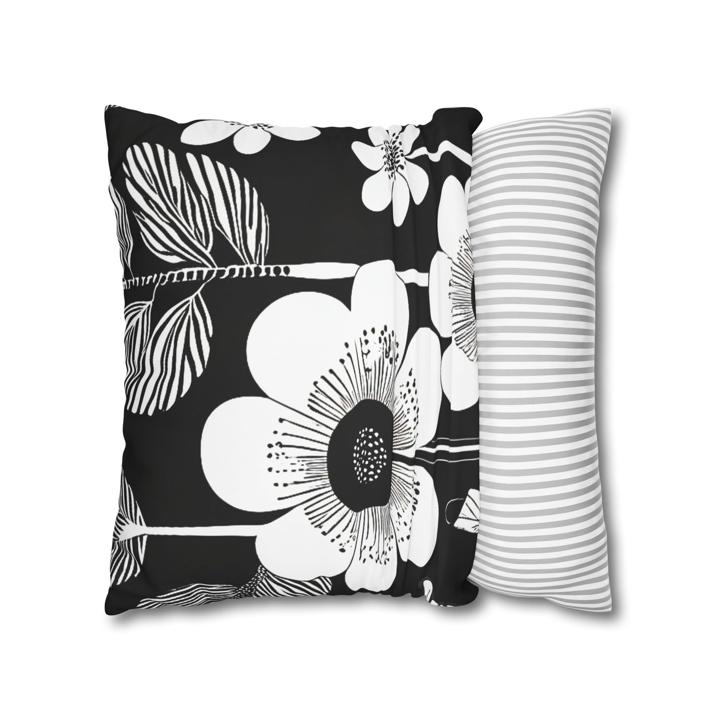 Black and White Poppies Mod Pop Art Decorative Spun Polyester Pillow Cover