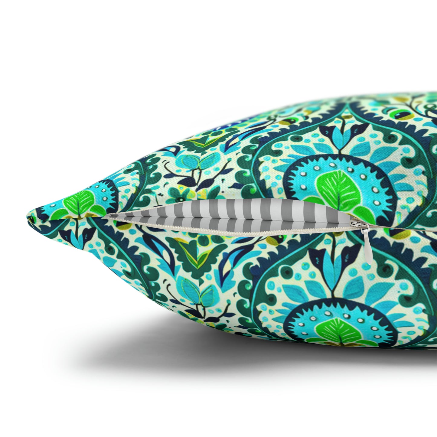 Suzani Tribal Pattern Blue and Green Bohemian Decorative Spun Polyester Pillow Cover