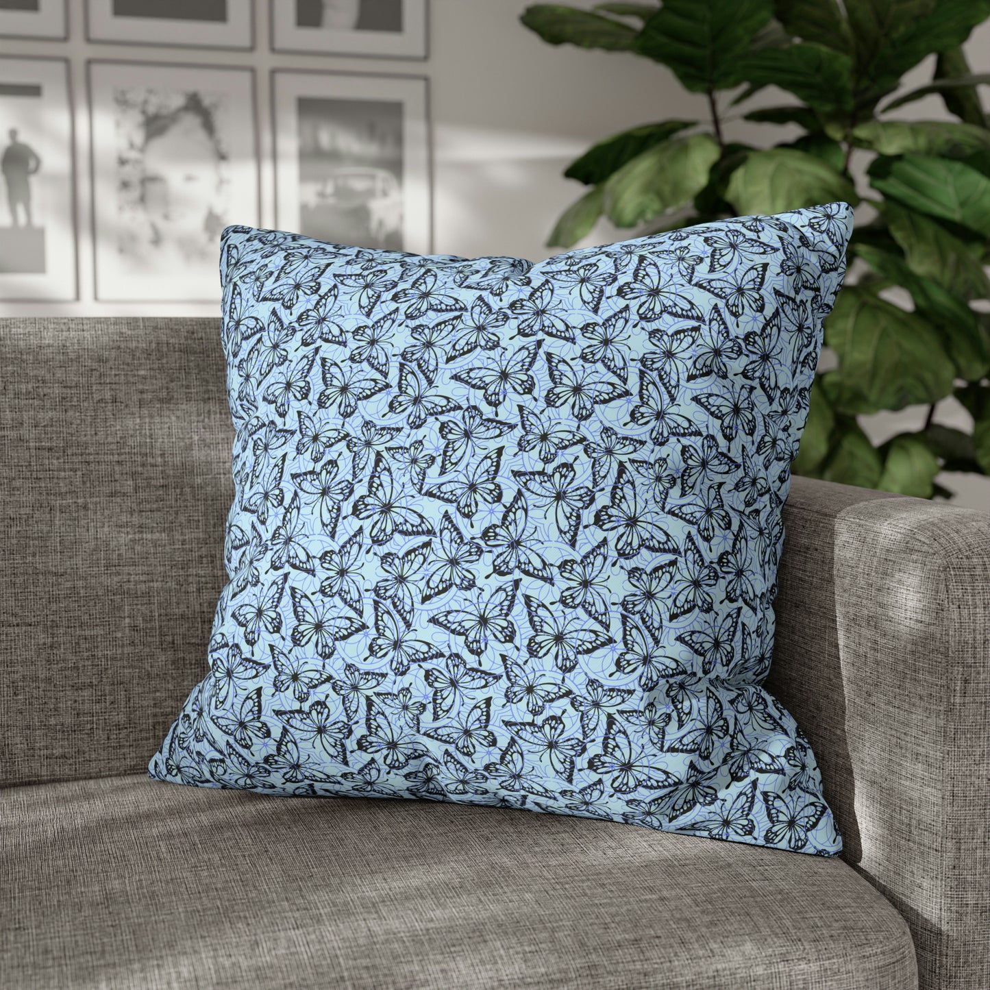 Butterfly Lace Turquoise French Botanical Art Square Poly Canvas Pillow Cover