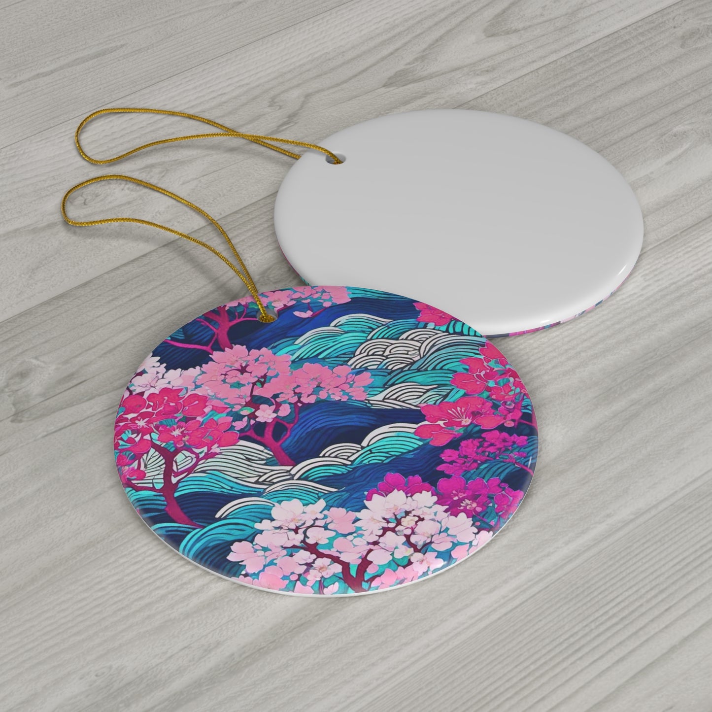 Kyoto Cherry Blossom Wood Block Pattern Decoration Ceramic Ornament