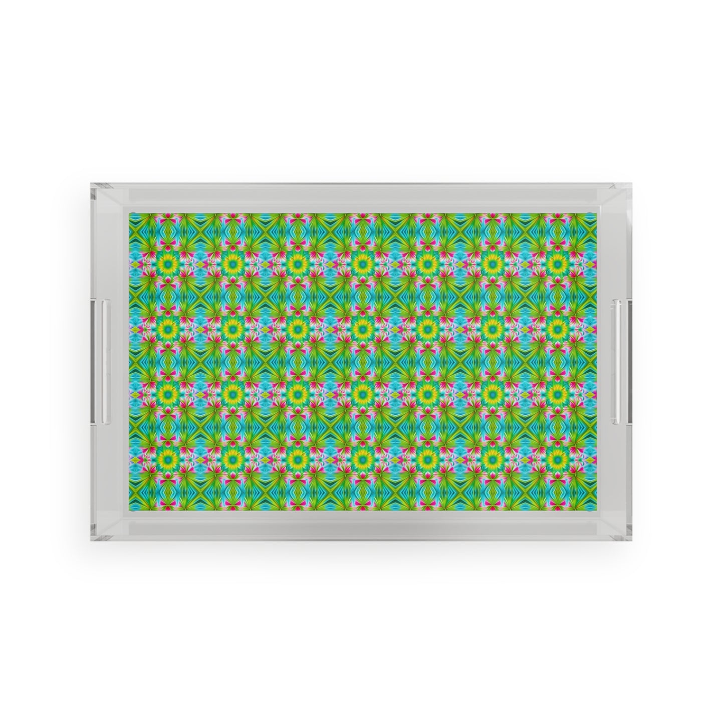 Cosmic Flower Power Ombre Lime Green Patio and Entertaining Acrylic Serving Tray