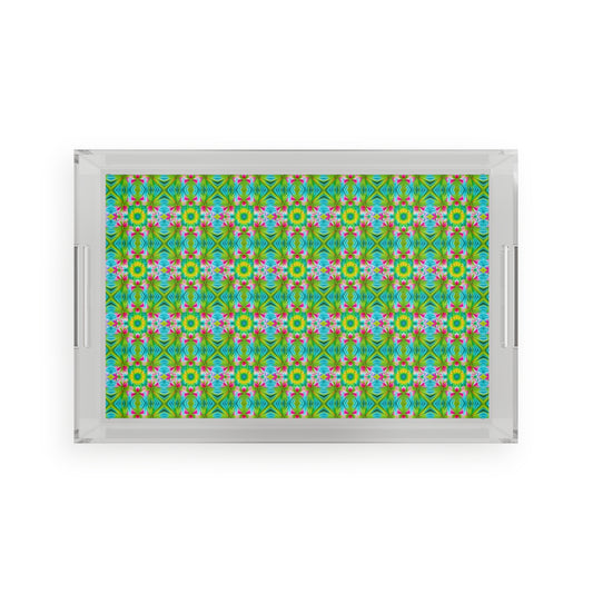 Cosmic Flower Power Ombre Lime Green Patio and Entertaining Acrylic Serving Tray