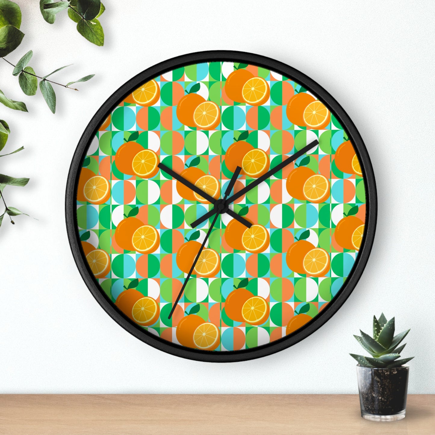 Retro Citrus Midcentury Modern Oranges Pattern Wall Clock