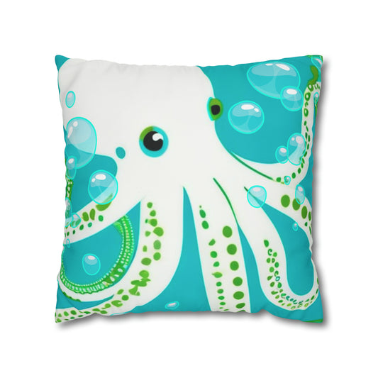 Aqua Octopus Bubbles Children's Room Decorative Square Poly Canvas Pillowcase