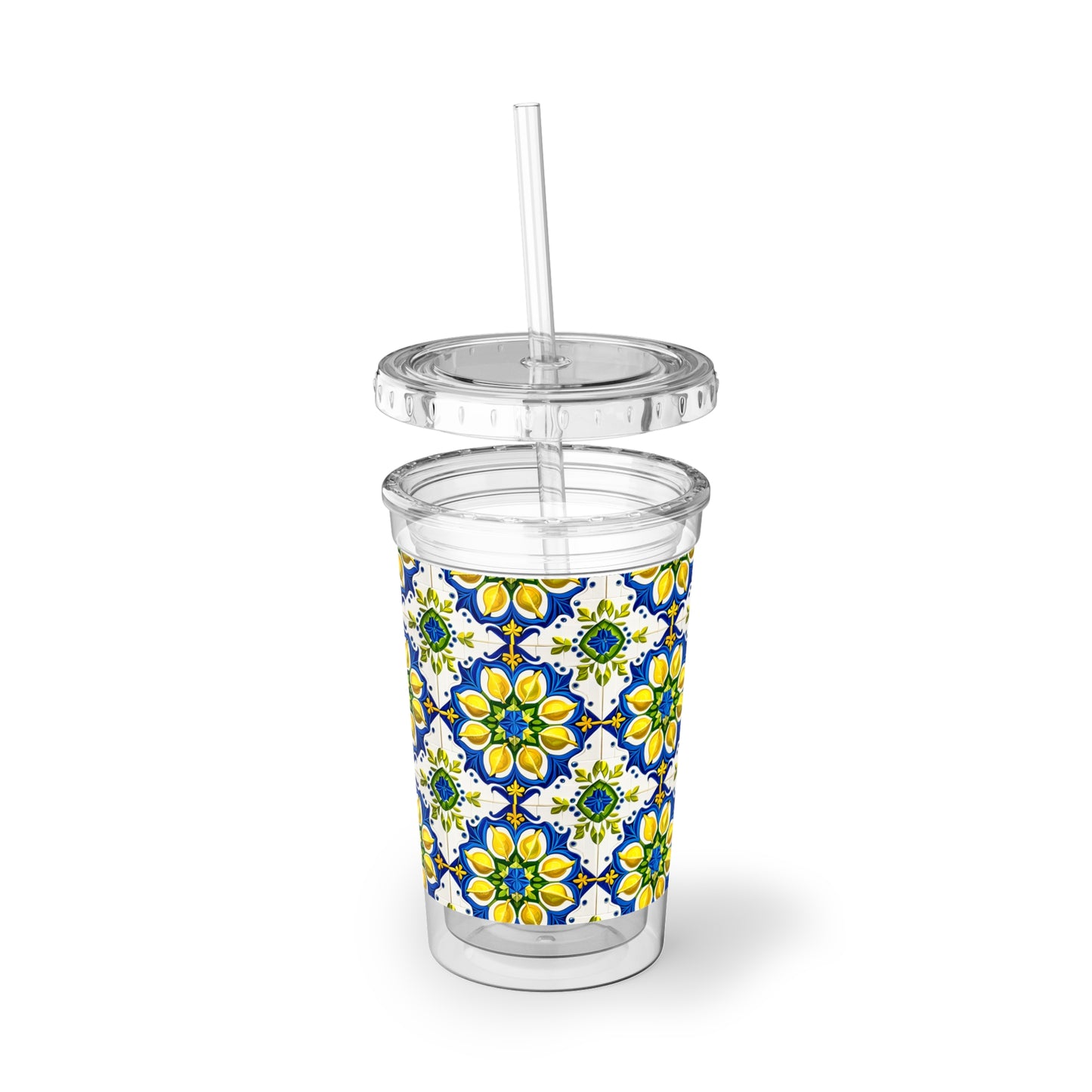 Island of Capri Limone Italian Durata Pattern Tile Water Tea Juice Beverage Entertaining Suave Acrylic Cup