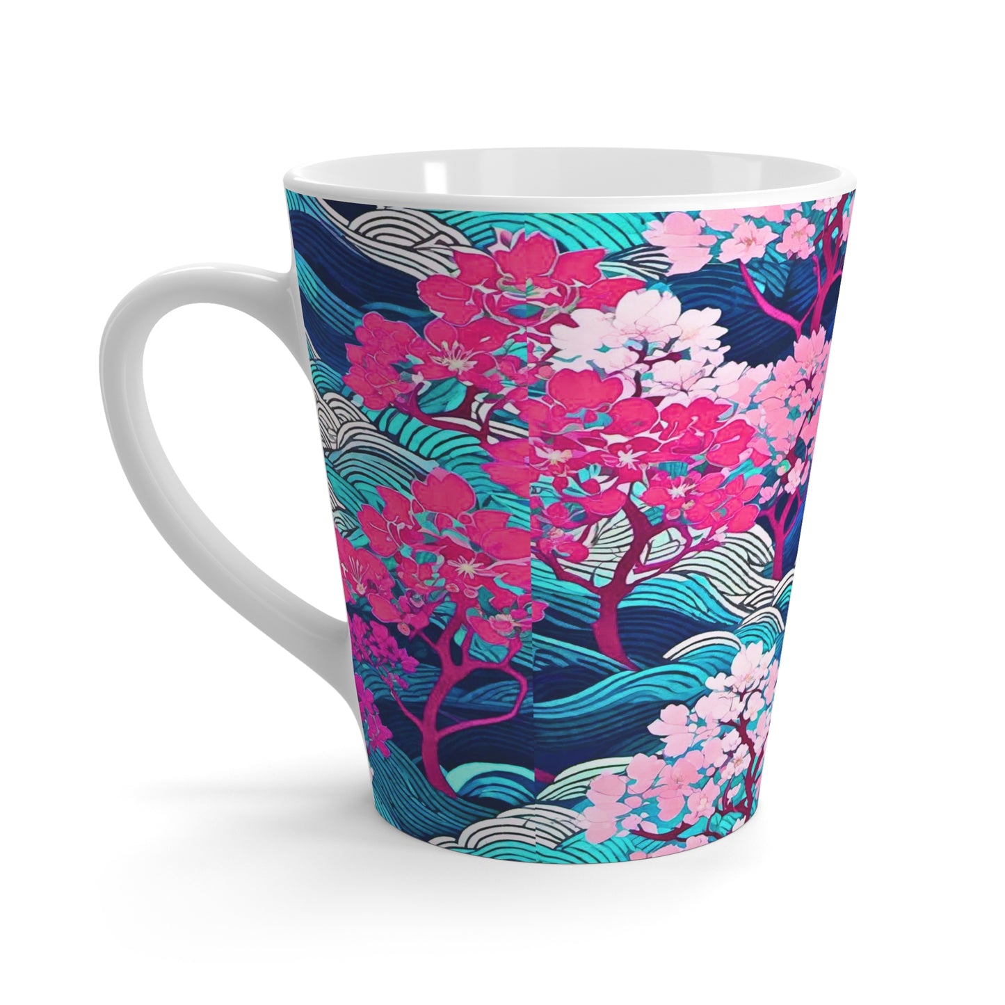Kyoto Cherry Blossom Wood Block Pattern Japanese Chia Tea Coffee Hot Beverage Latte Mug