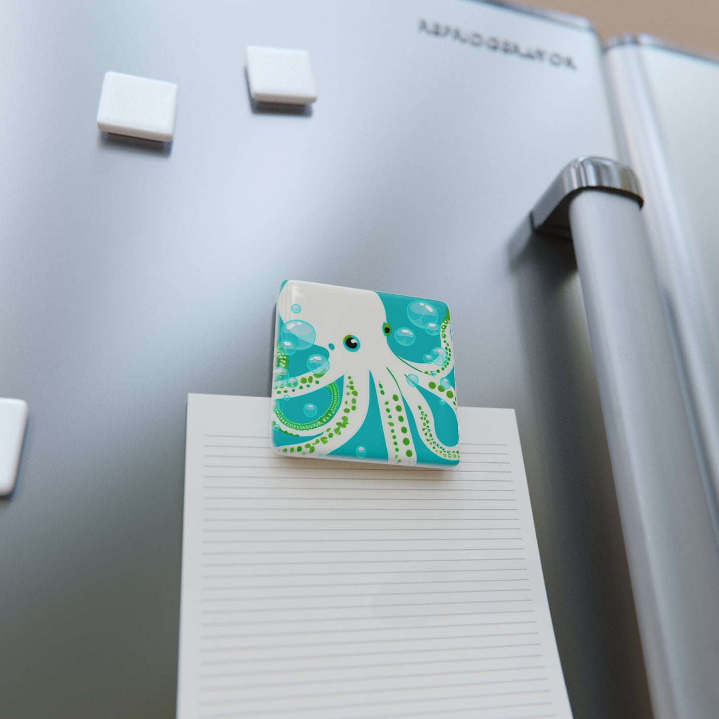 Aqua Octopus Bubbles Decorative Refrigerator Porcelain Magnet, Square