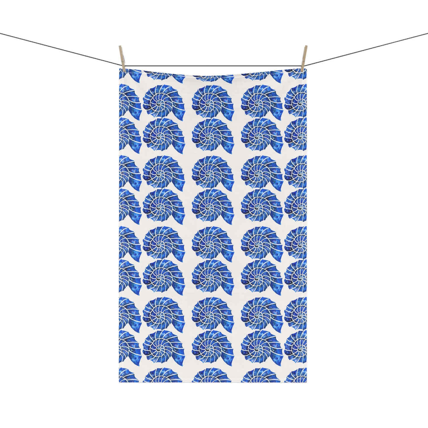 Blue and White Nautilus Shell Ocean Coastal Pattern Decorative Kitchen Tea Towel/Bar Towel